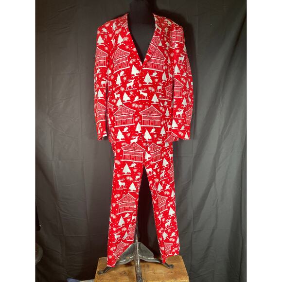 Ugly Christmas suit, OPPOSUITS  Red with Christmas themed silhouettes - Picture 1 of 8